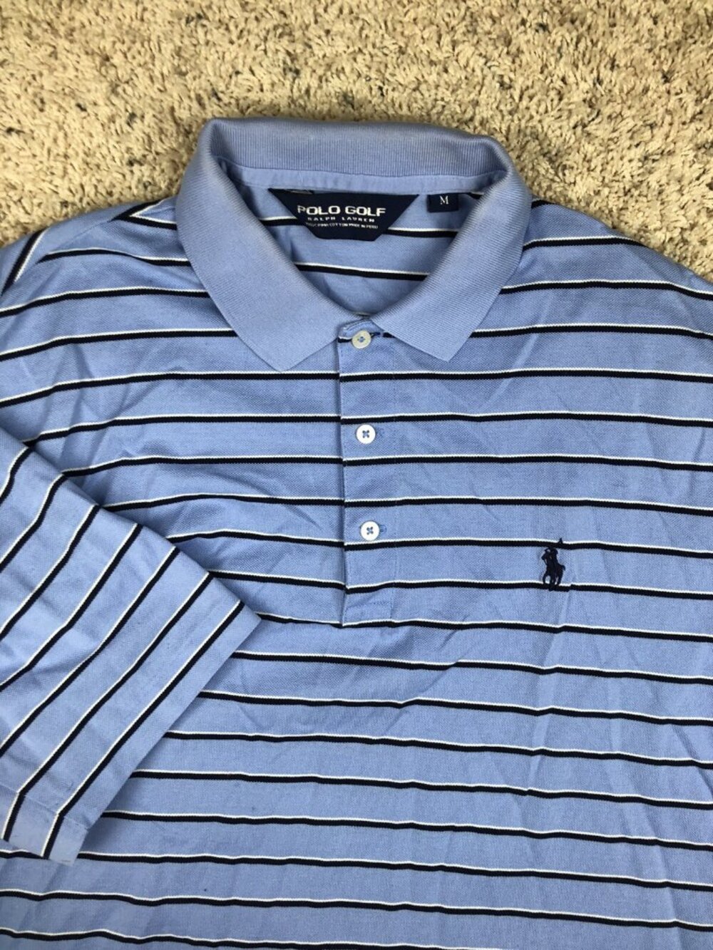 Polo Golf Ralph Lauren Polo Shirt Men Medium Striped Blue Black White Mesh